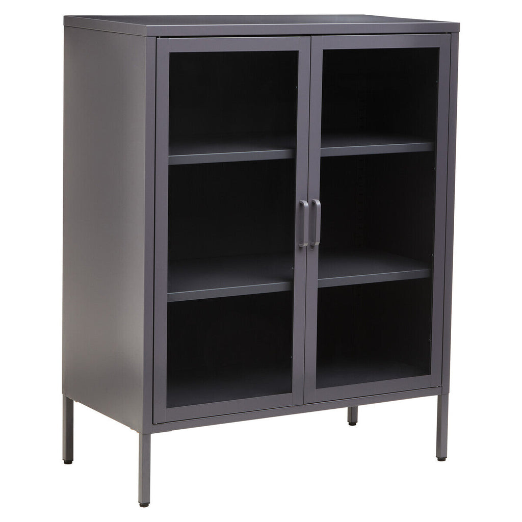 Orsina Acier Two Door Grey Metal Cabinet | Glass Display Storage