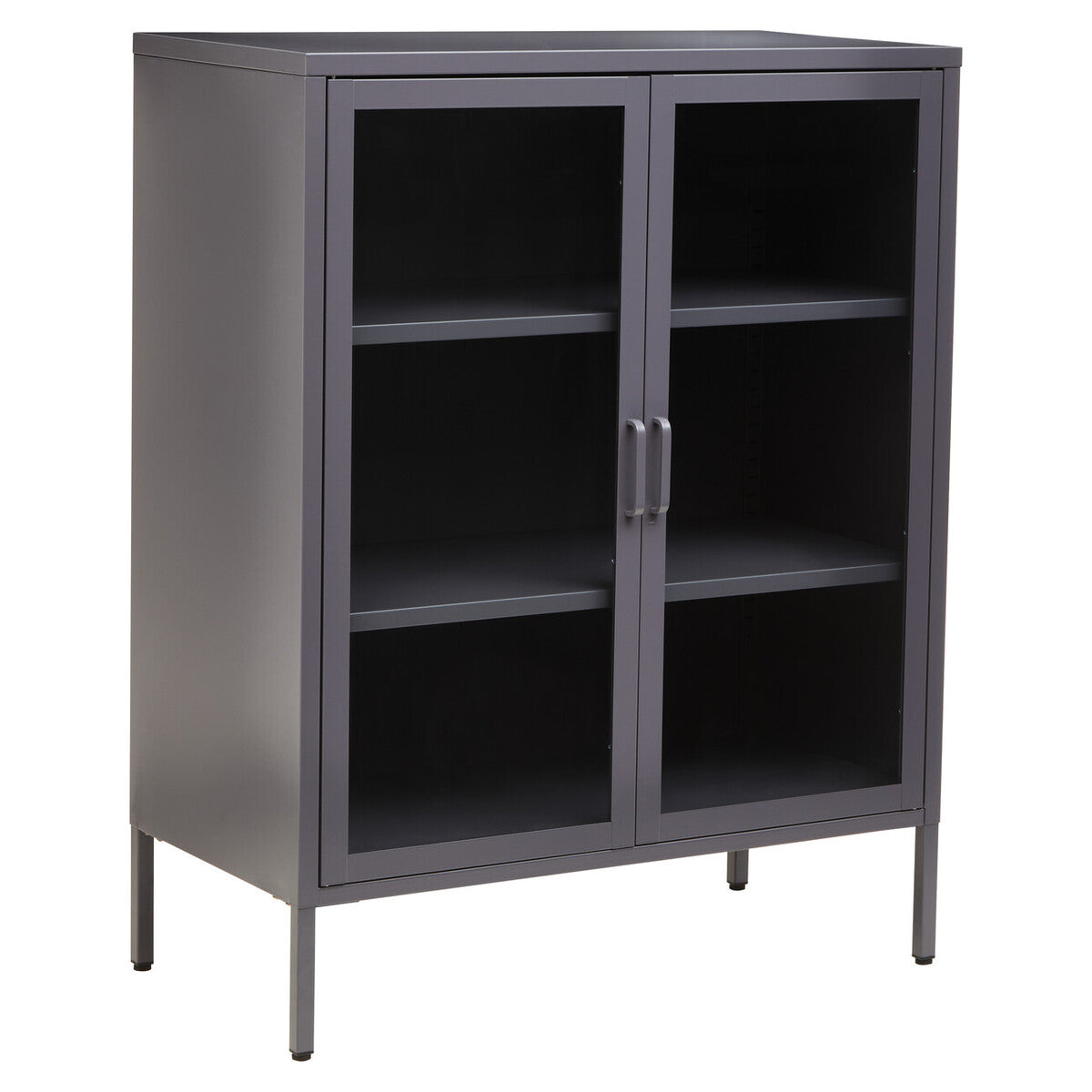 Orsina Acier Two Door Grey Metal Cabinet | Glass Display Storage