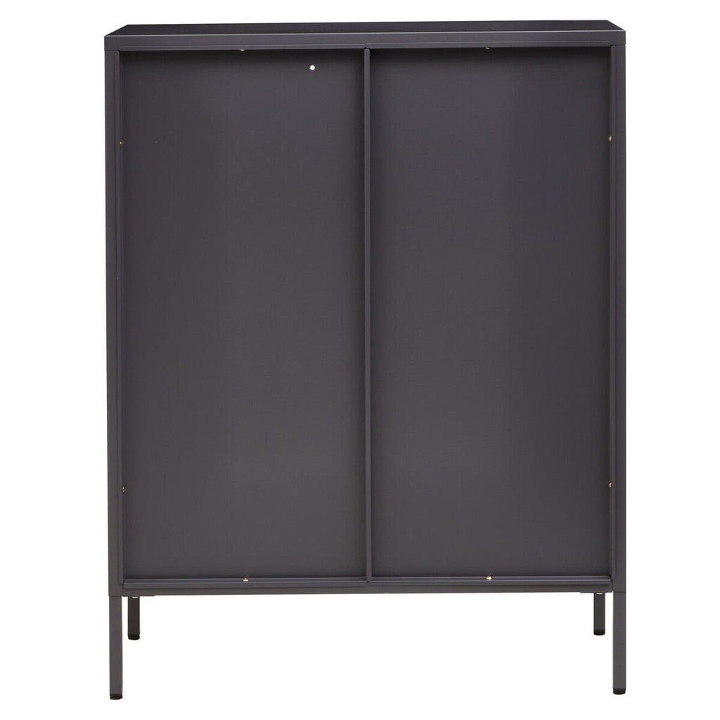 Orsina Acier Two Door Grey Metal Cabinet | Glass Display Storage
