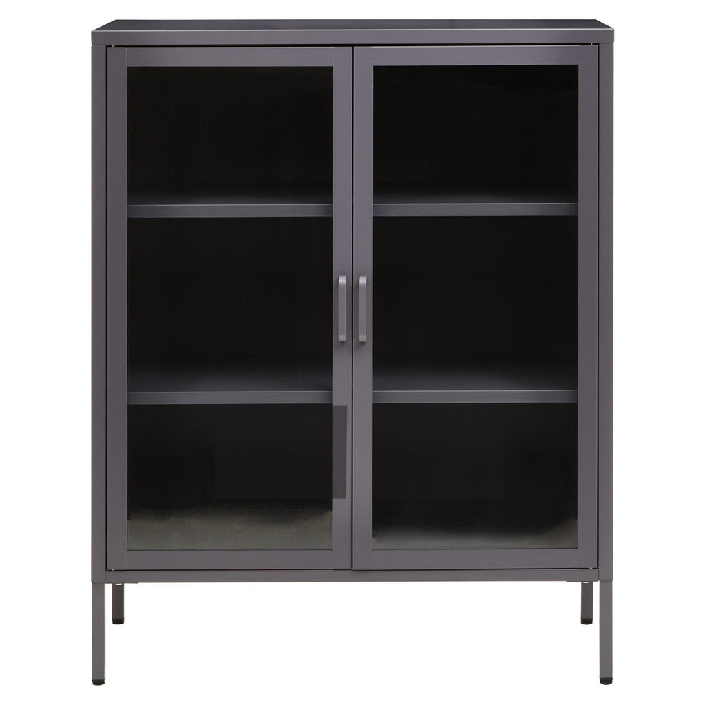 Orsina Acier Two Door Grey Metal Cabinet | Glass Display Storage
