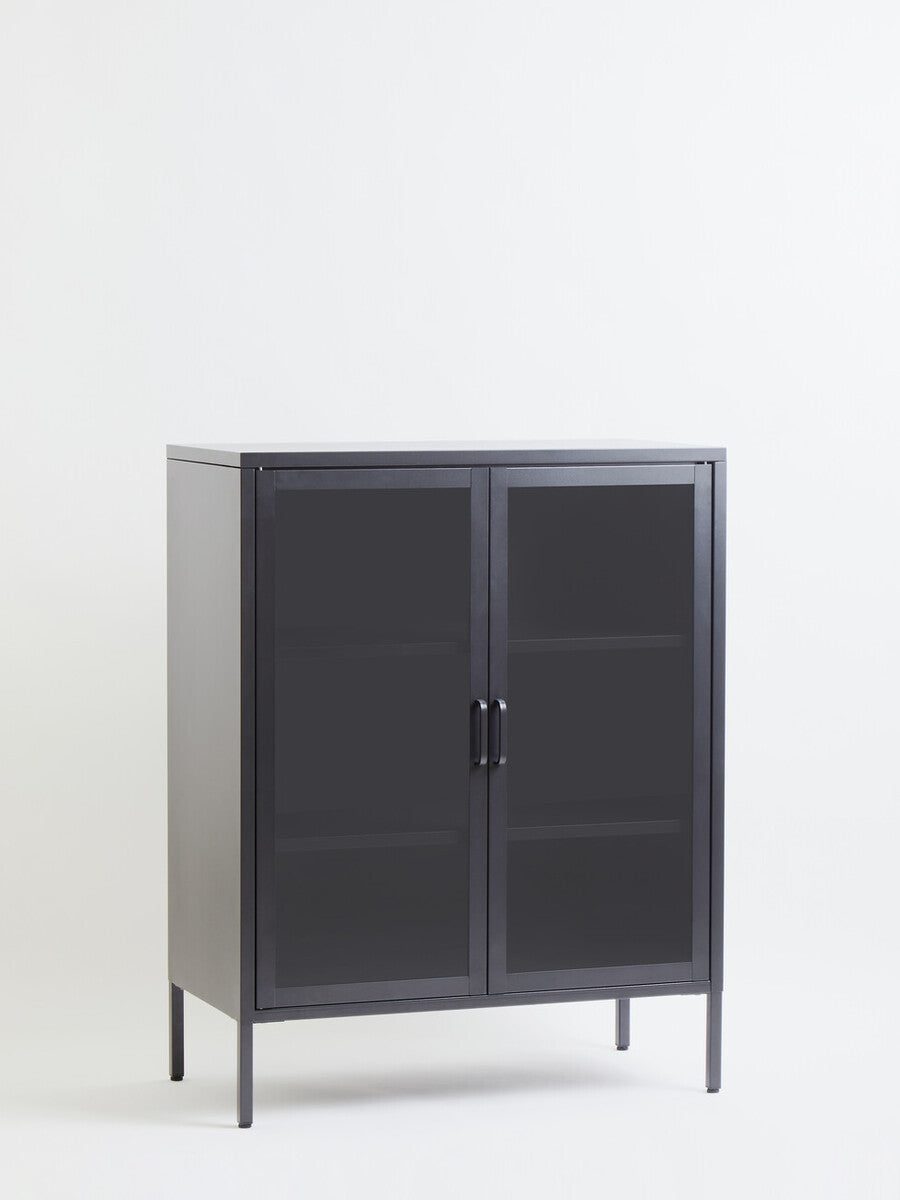 Orsina Acier Two Door Grey Metal Cabinet | Glass Display Storage