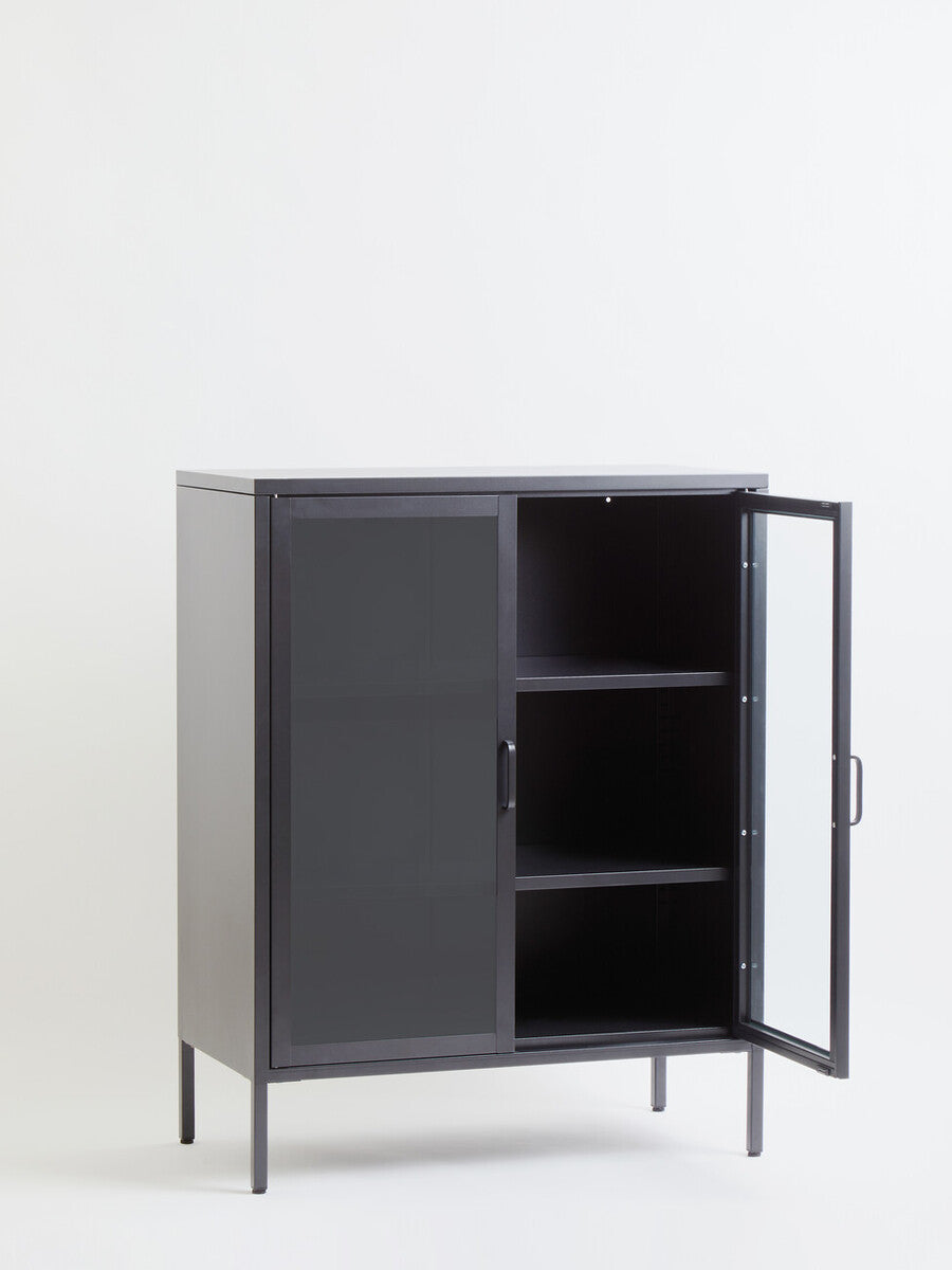 Orsina Acier Two Door Grey Metal Cabinet | Glass Display Storage