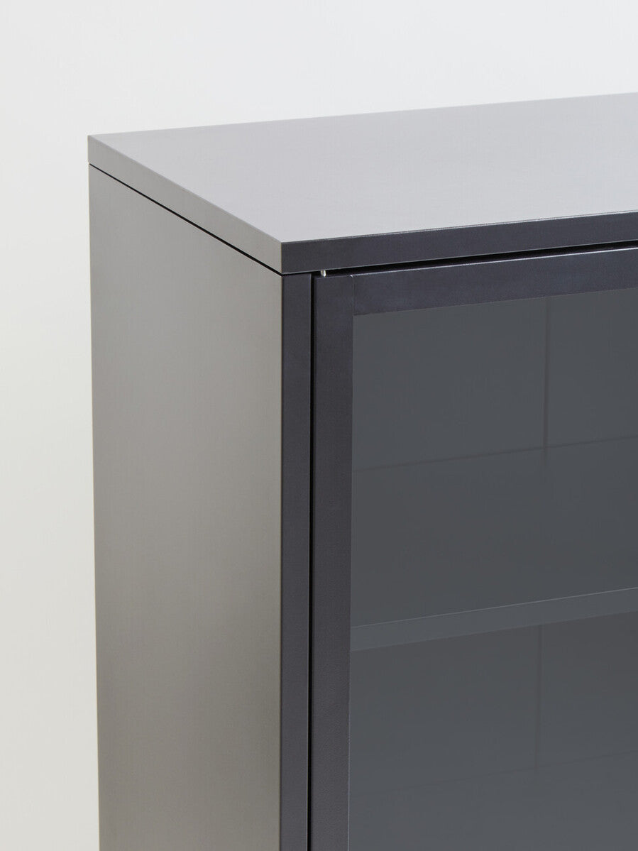 Orsina Acier Two Door Grey Metal Cabinet | Glass Display Storage