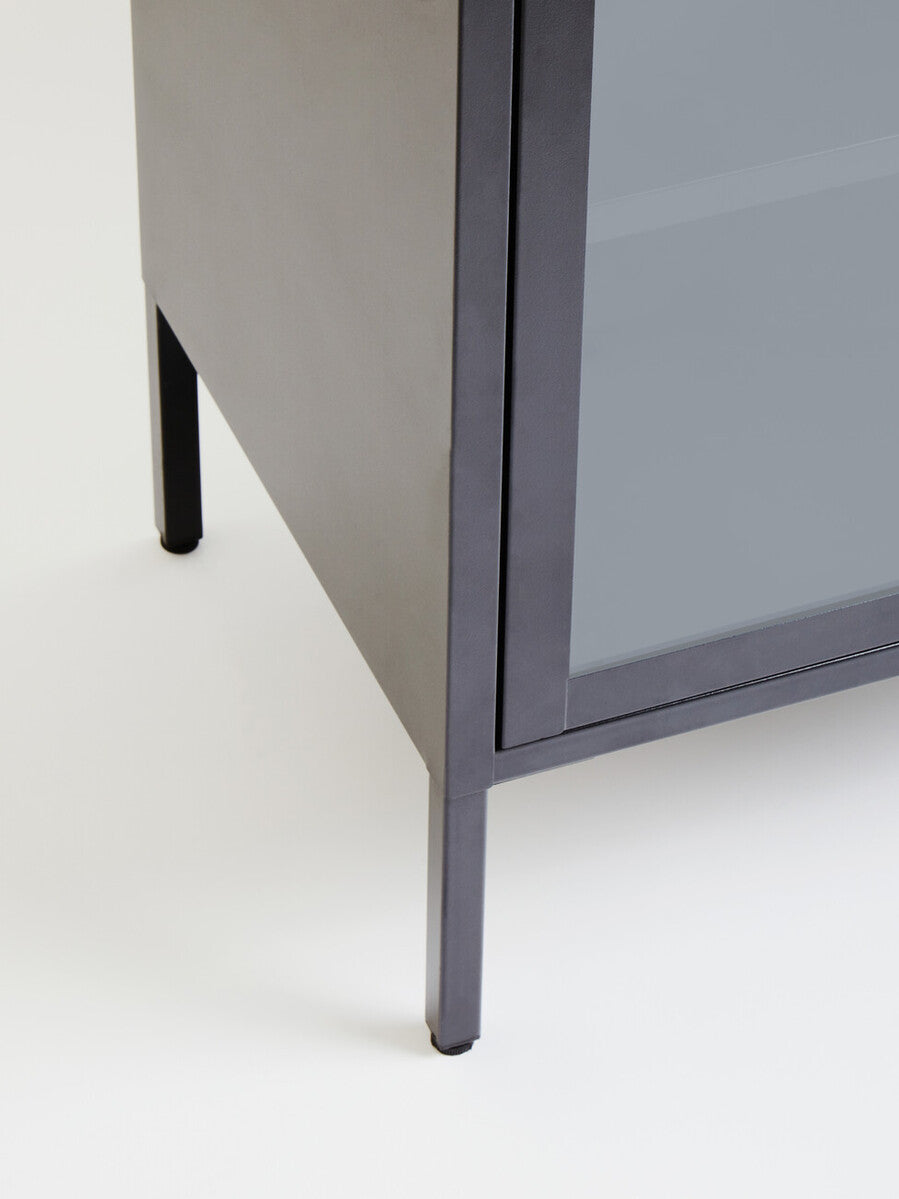 Orsina Acier Two Door Grey Metal Cabinet | Glass Display Storage