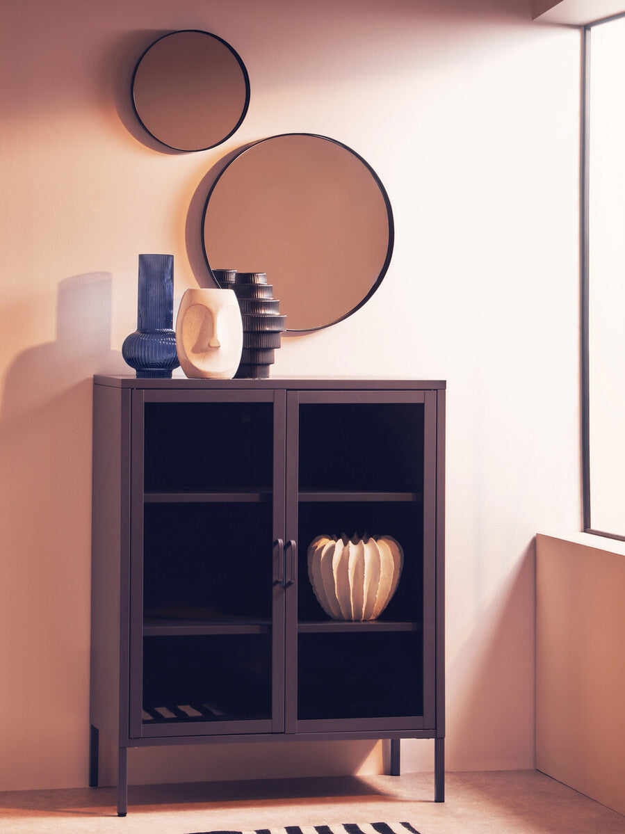 Orsina Acier Two Door Grey Metal Cabinet | Glass Display Storage