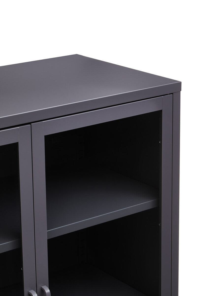 Orsina Acier Two Door Grey Metal Cabinet | Glass Display Storage