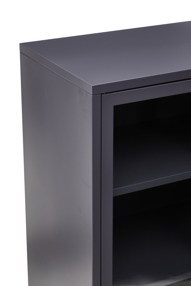 Orsina Acier Two Door Grey Metal Cabinet | Glass Display Storage