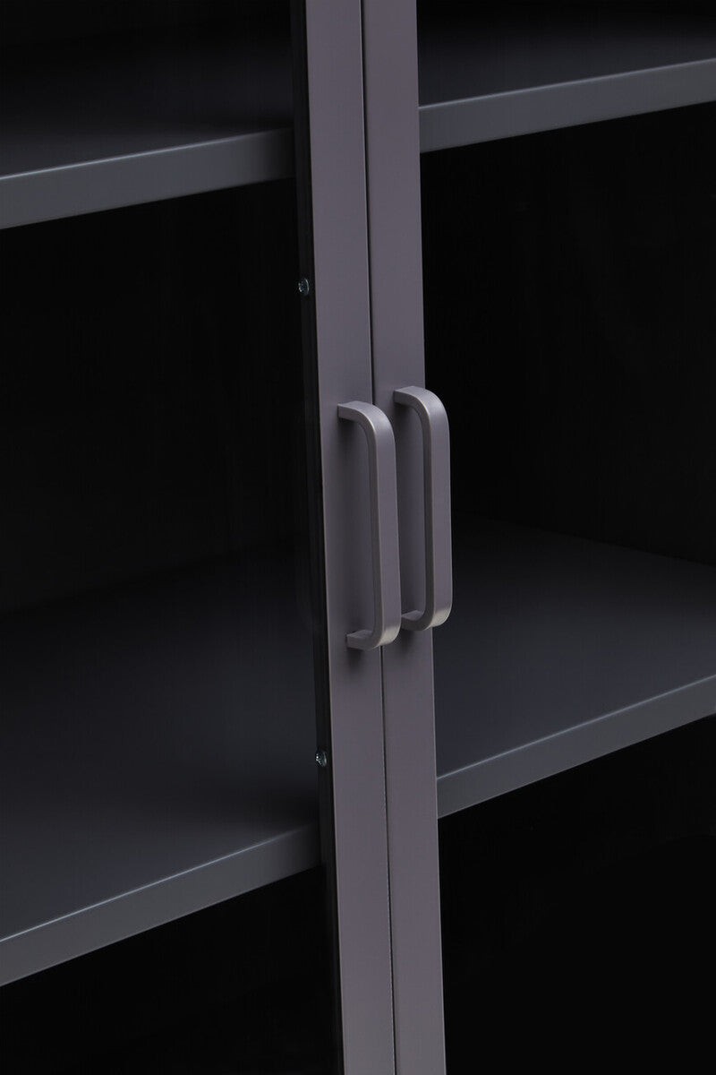 Orsina Acier Two Door Grey Metal Cabinet | Glass Display Storage