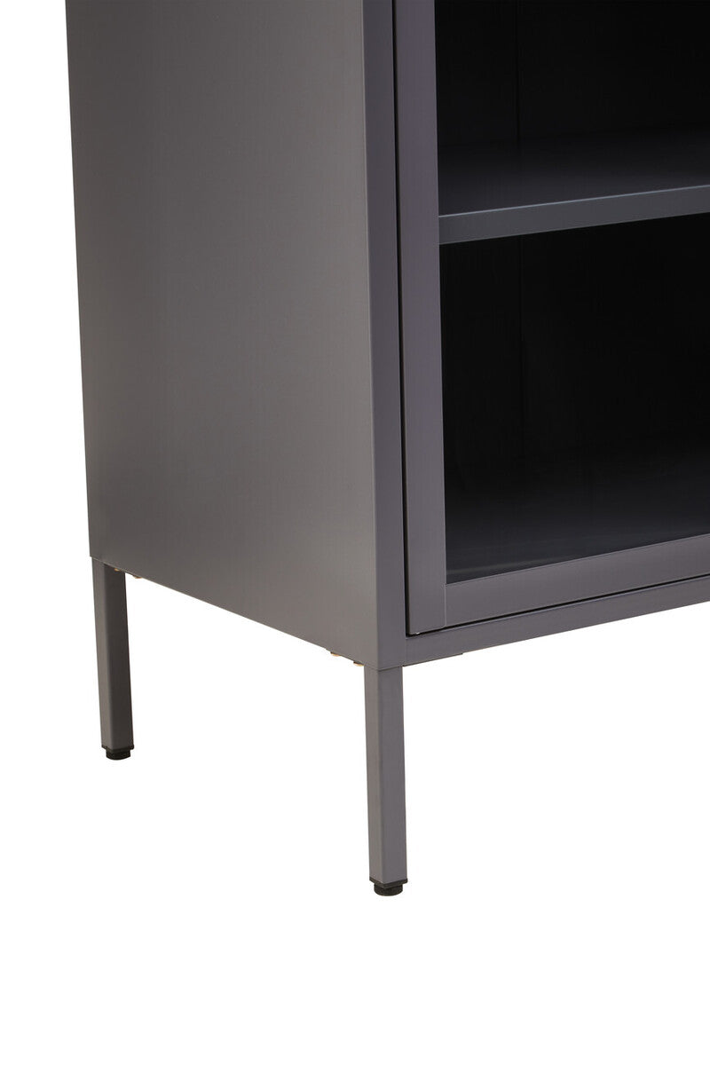 Orsina Acier Two Door Grey Metal Cabinet | Glass Display Storage