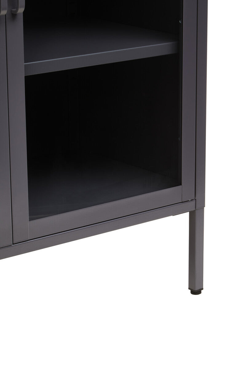 Orsina Acier Two Door Grey Metal Cabinet | Glass Display Storage