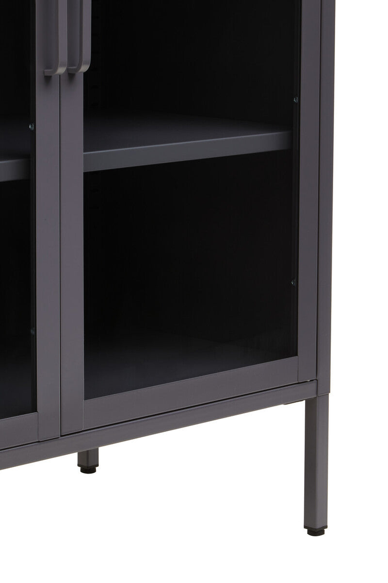 Orsina Acier Two Door Grey Metal Cabinet | Glass Display Storage