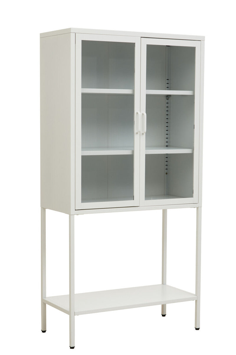 Orsina Acier White Metal Storage Cabinet with Two Glass Doors