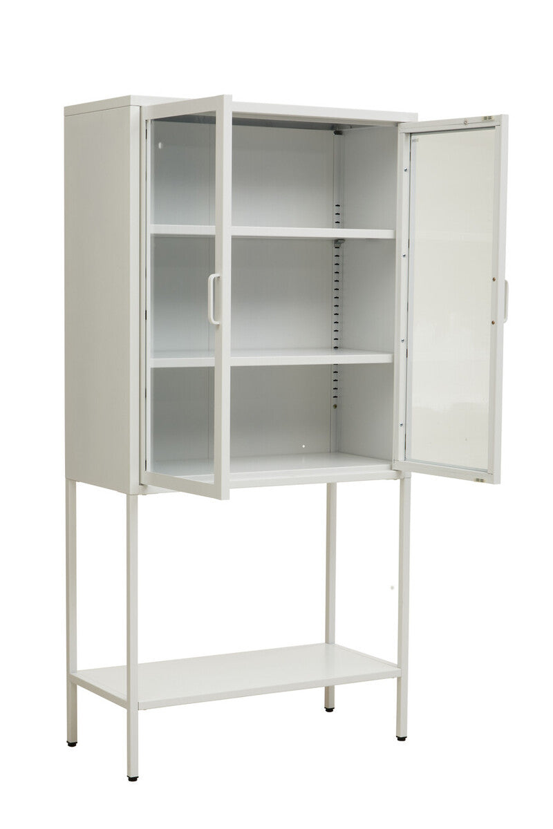 Orsina Acier White Metal Storage Cabinet with Two Glass Doors