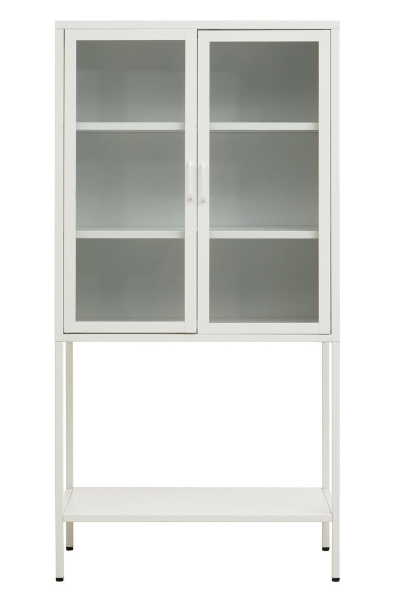 Orsina Acier White Metal Storage Cabinet with Two Glass Doors