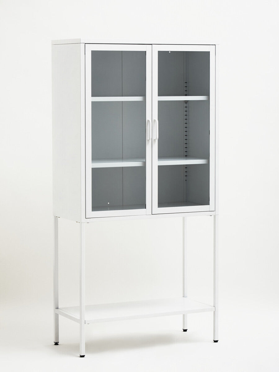 Orsina Acier White Metal Storage Cabinet with Two Glass Doors