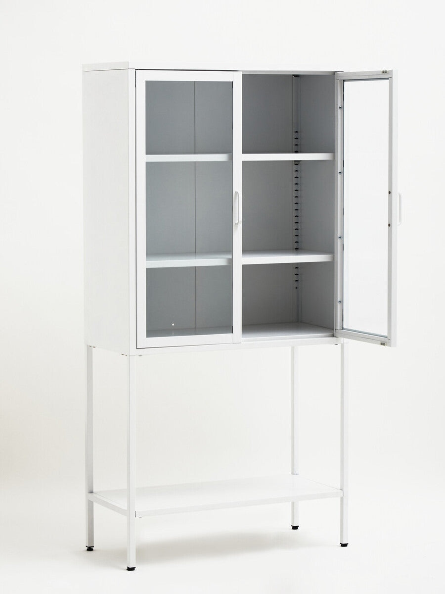 Orsina Acier White Metal Storage Cabinet with Two Glass Doors