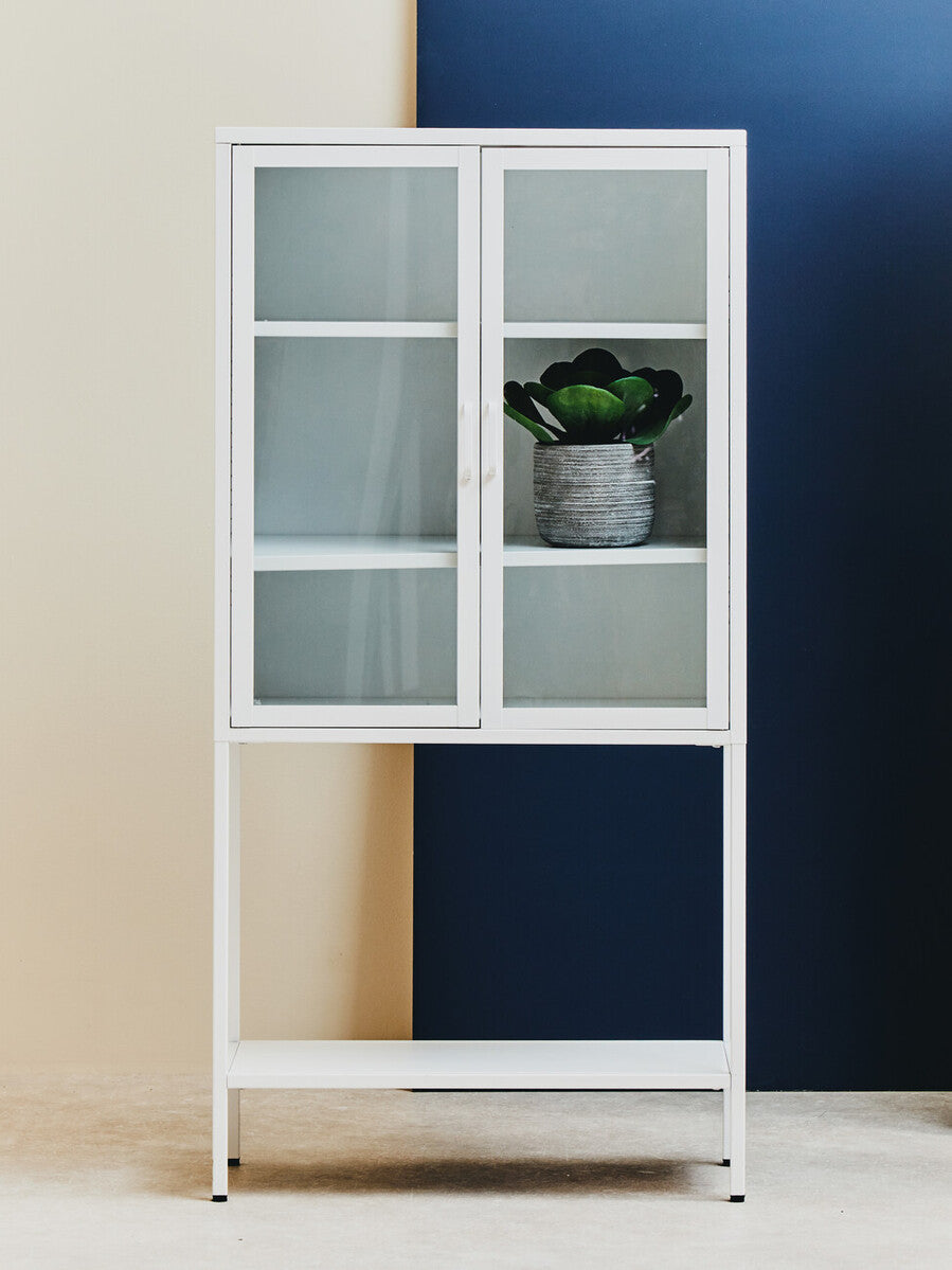 Orsina Acier White Metal Storage Cabinet with Two Glass Doors