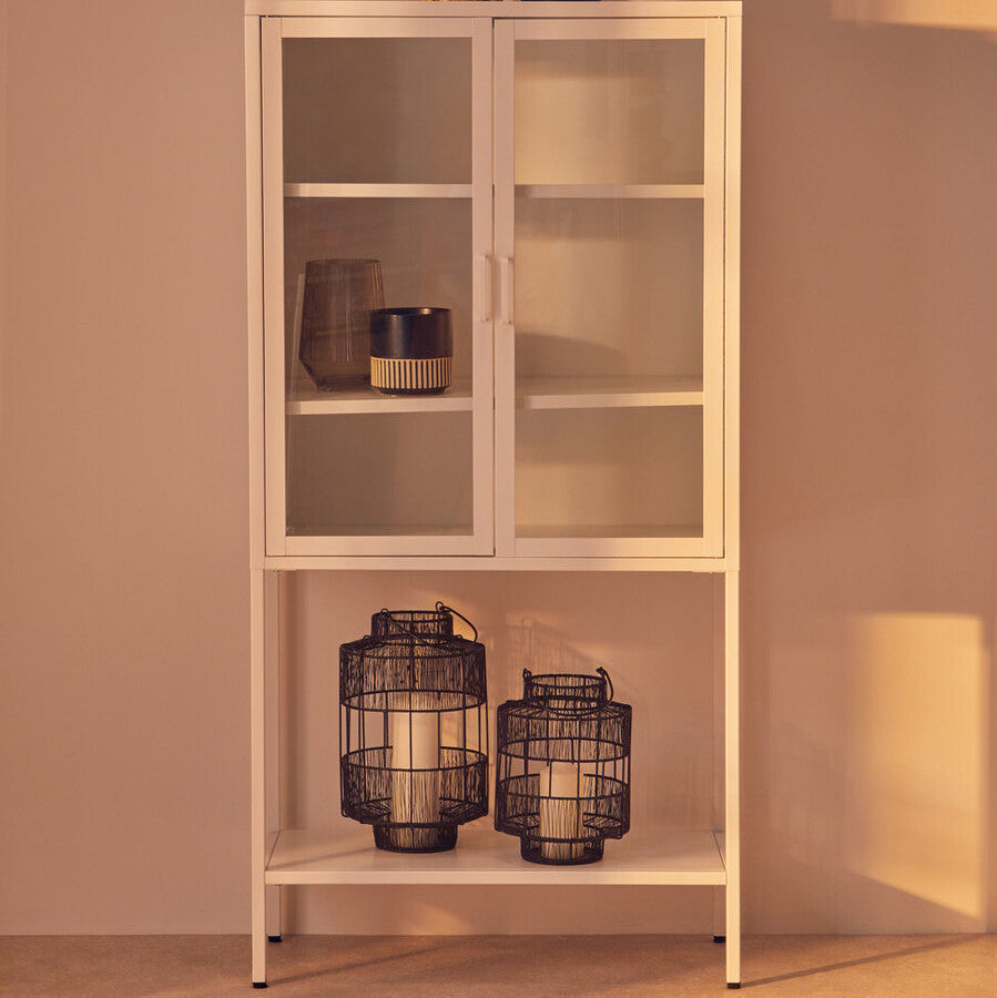 Orsina Acier White Metal Storage Cabinet with Two Glass Doors