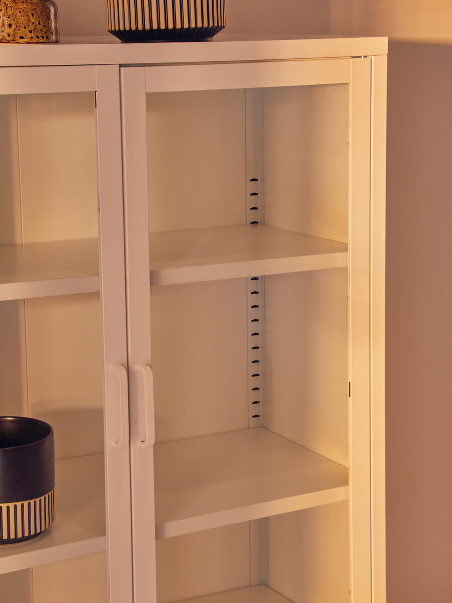 Orsina Acier White Metal Storage Cabinet with Two Glass Doors