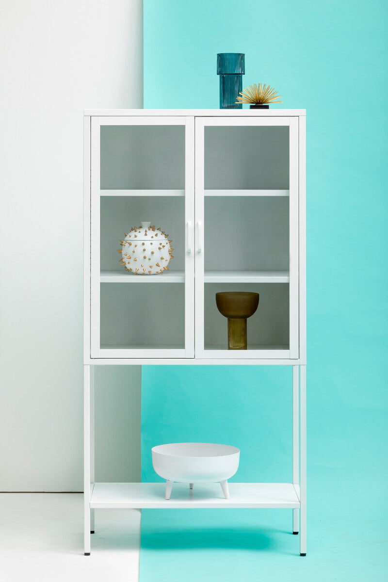 Orsina Acier White Metal Storage Cabinet with Two Glass Doors