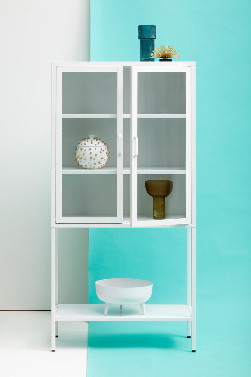 Orsina Acier White Metal Storage Cabinet with Two Glass Doors