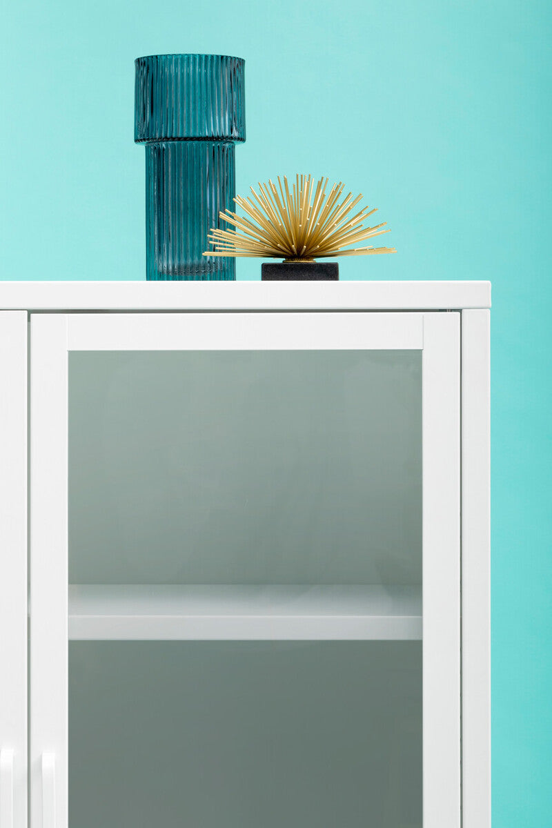 Orsina Acier White Metal Storage Cabinet with Two Glass Doors
