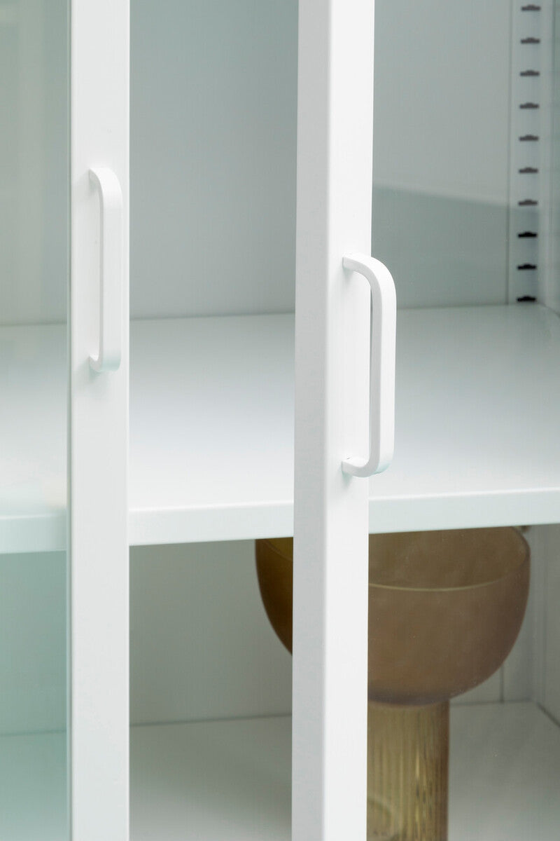 Orsina Acier White Metal Storage Cabinet with Two Glass Doors