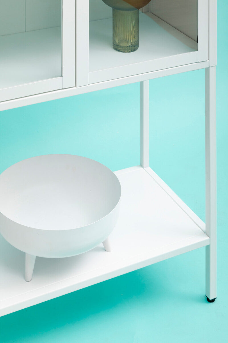 Orsina Acier White Metal Storage Cabinet with Two Glass Doors
