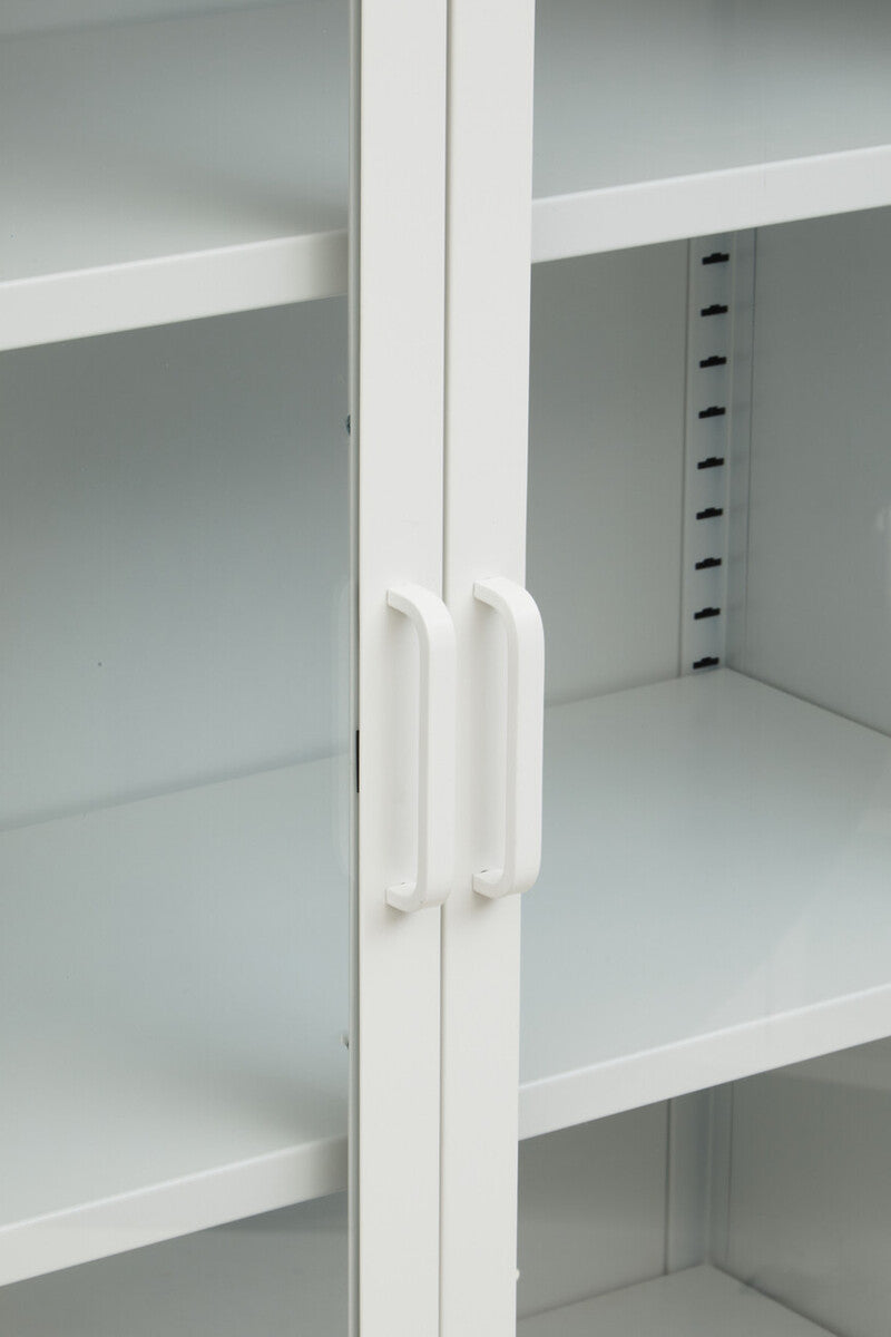 Orsina Acier White Metal Storage Cabinet with Two Glass Doors