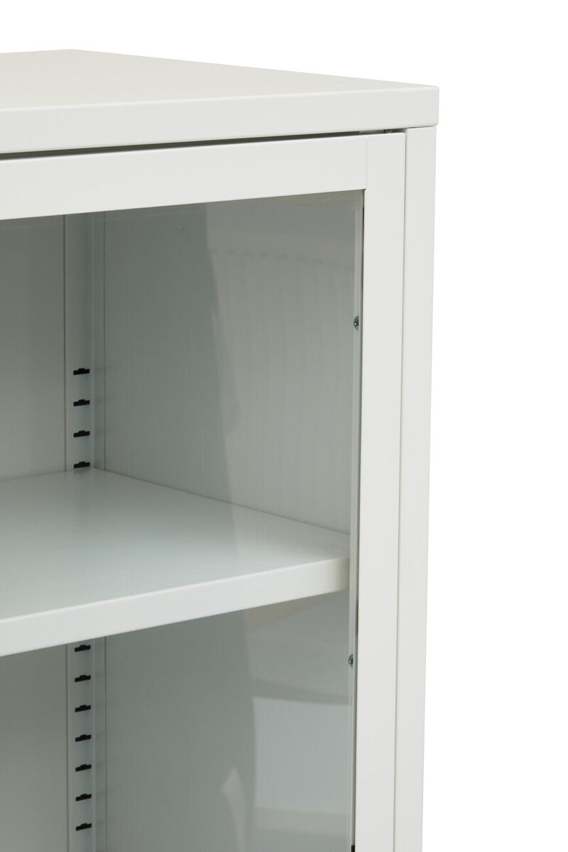Orsina Acier White Metal Storage Cabinet with Two Glass Doors