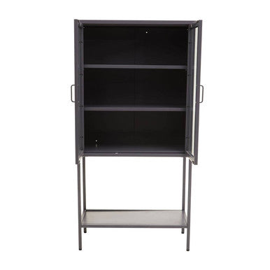 Orsina Acier Grey Metal Cabinet – Two Door Glass Display Storage