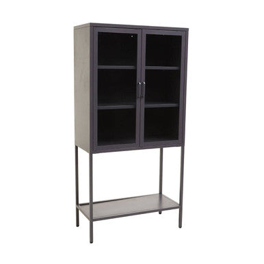 Orsina Acier Grey Metal Cabinet – Two Door Glass Display Storage