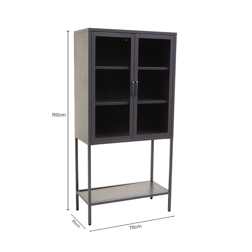 Orsina Acier Grey Metal Cabinet – Two Door Glass Display Storage