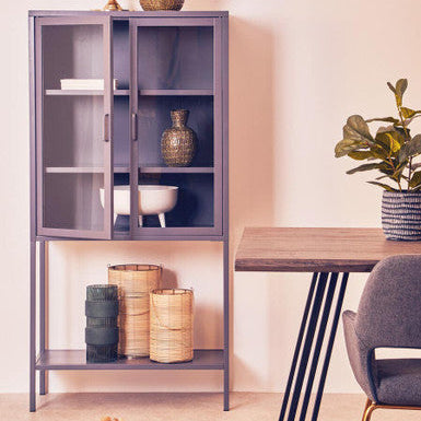 Orsina Acier Grey Metal Cabinet – Two Door Glass Display Storage