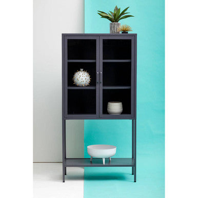 Orsina Acier Grey Metal Cabinet – Two Door Glass Display Storage