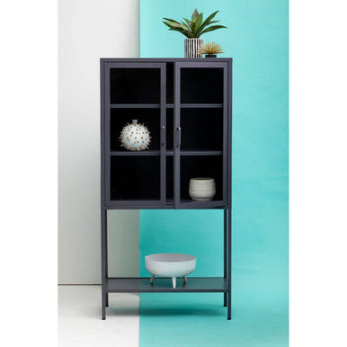 Orsina Acier Grey Metal Cabinet – Two Door Glass Display Storage
