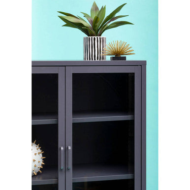 Orsina Acier Grey Metal Cabinet – Two Door Glass Display Storage