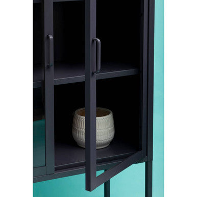 Orsina Acier Grey Metal Cabinet – Two Door Glass Display Storage