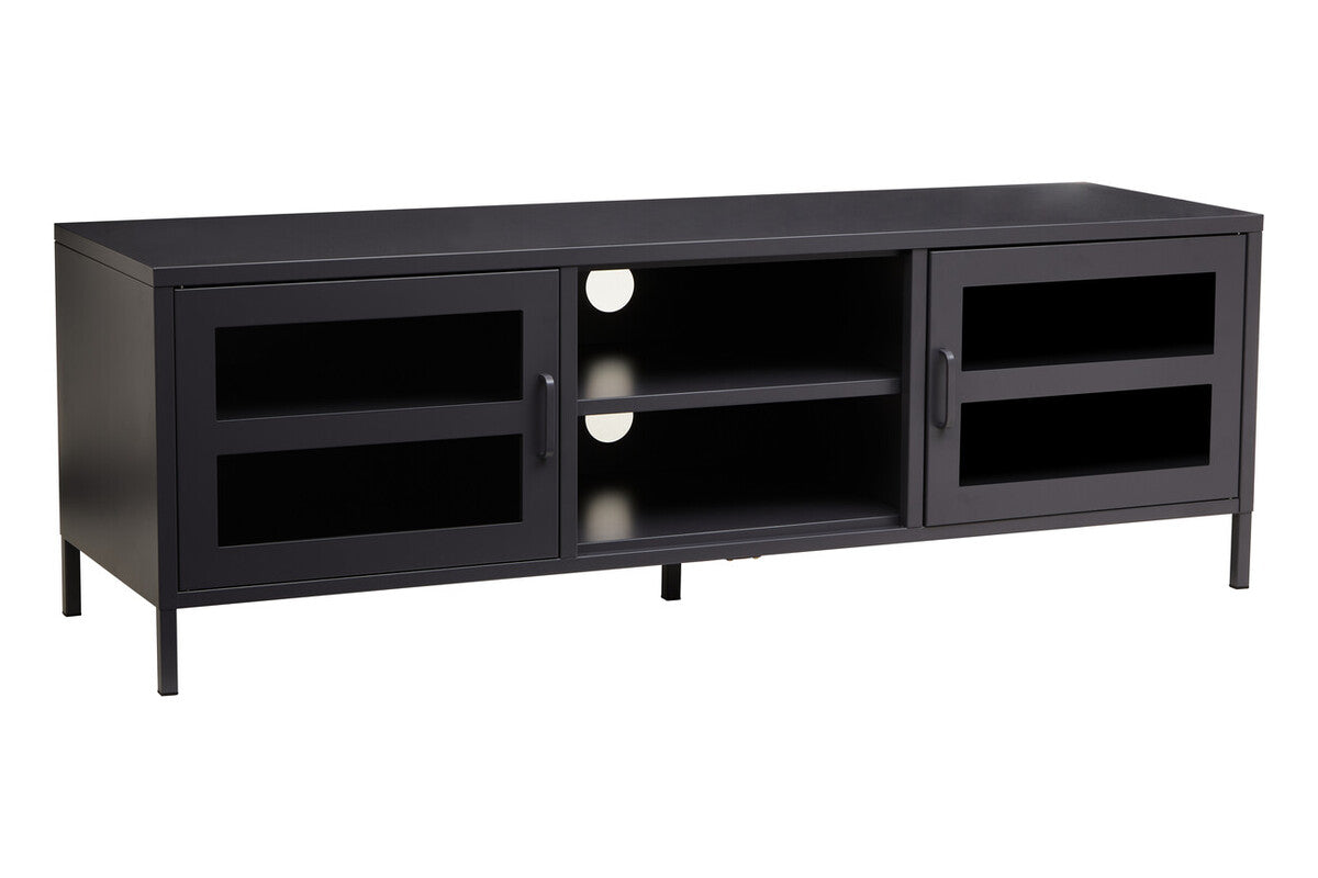 Orsina Acier Black Metal Media Unit – Two Door Modern TV Console