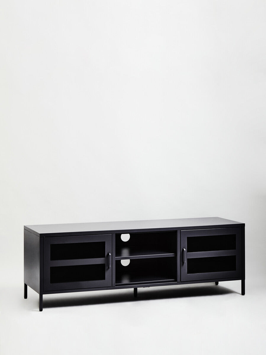 Orsina Acier Black Metal Media Unit – Two Door Modern TV Console