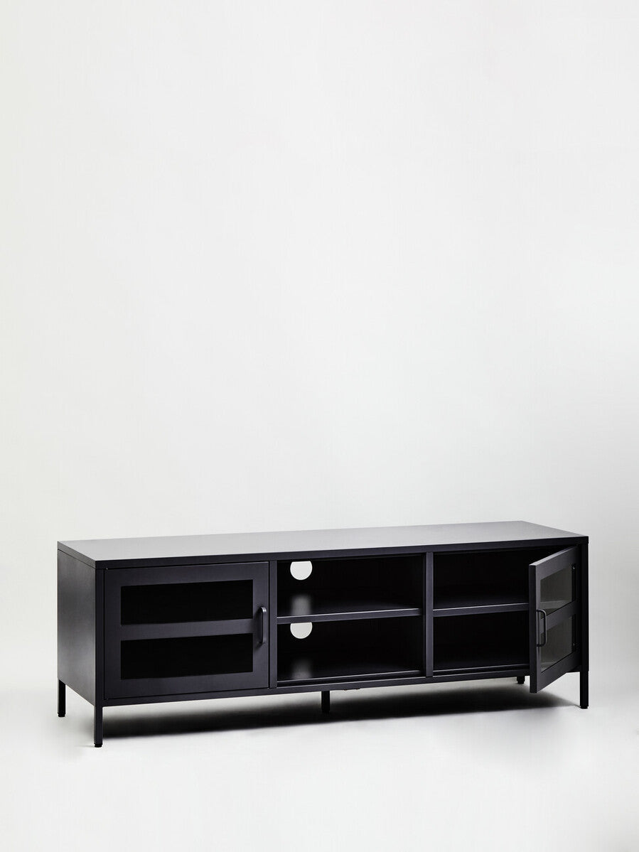 Orsina Acier Black Metal Media Unit – Two Door Modern TV Console