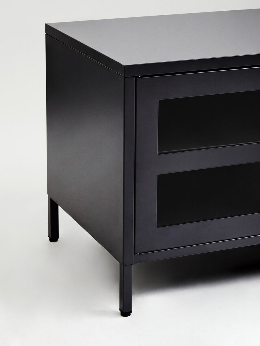 Orsina Acier Black Metal Media Unit – Two Door Modern TV Console