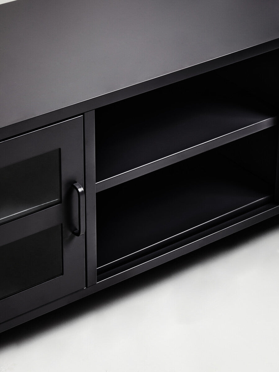 Orsina Acier Black Metal Media Unit – Two Door Modern TV Console