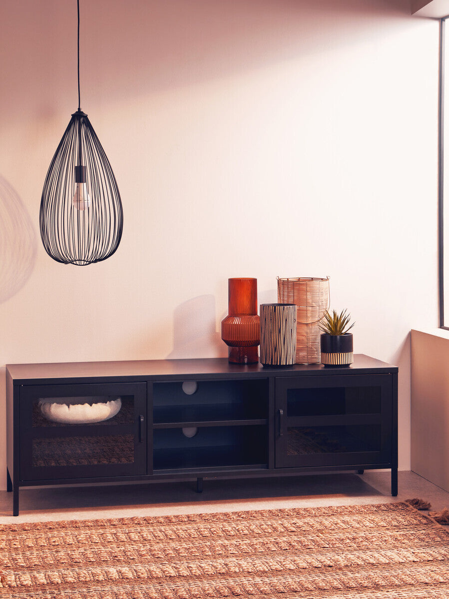 Orsina Acier Black Metal Media Unit – Two Door Modern TV Console