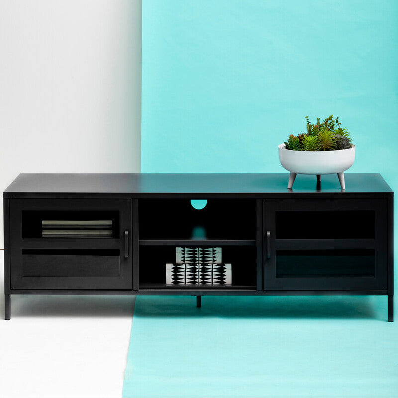 Orsina Acier Black Metal Media Unit – Two Door Modern TV Console