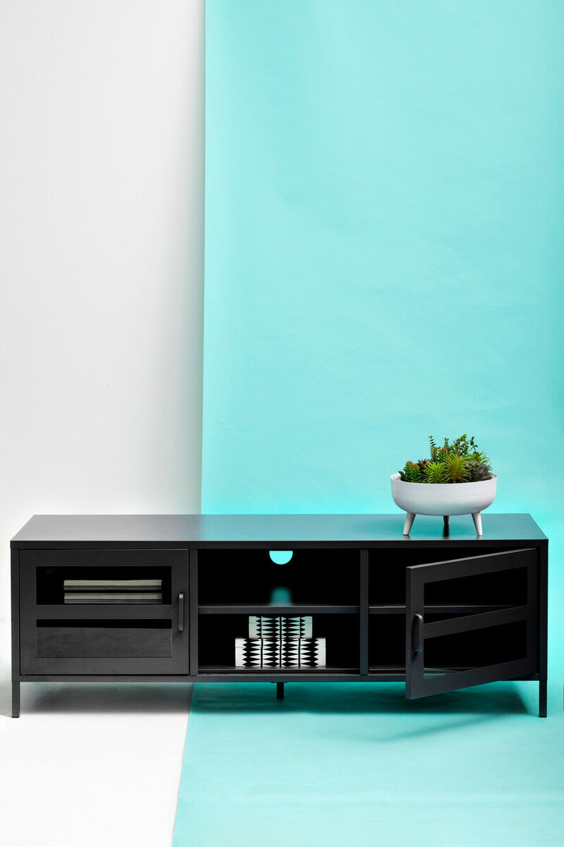 Orsina Acier Black Metal Media Unit – Two Door Modern TV Console