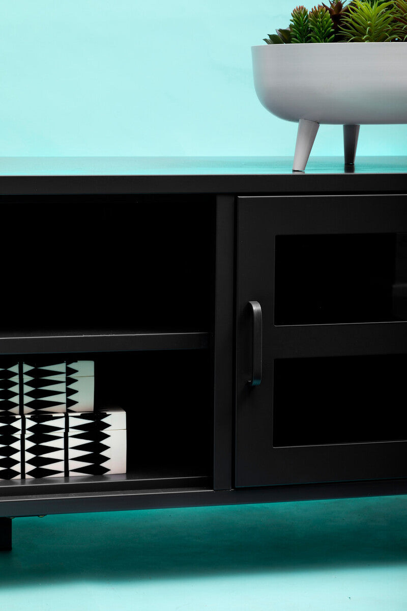 Orsina Acier Black Metal Media Unit – Two Door Modern TV Console