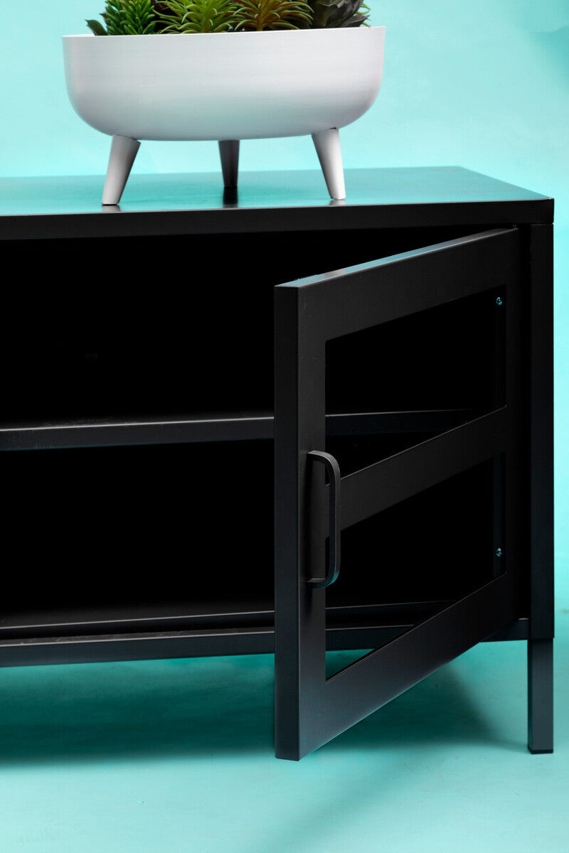 Orsina Acier Black Metal Media Unit – Two Door Modern TV Console