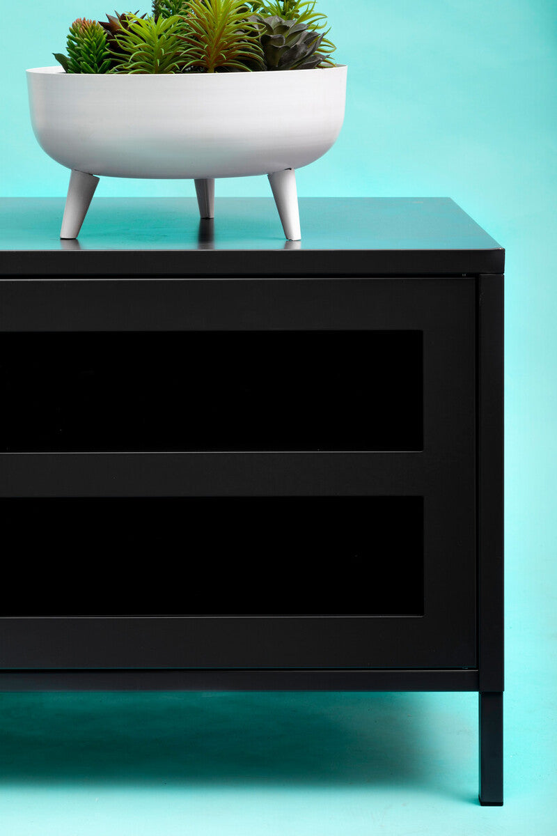 Orsina Acier Black Metal Media Unit – Two Door Modern TV Console