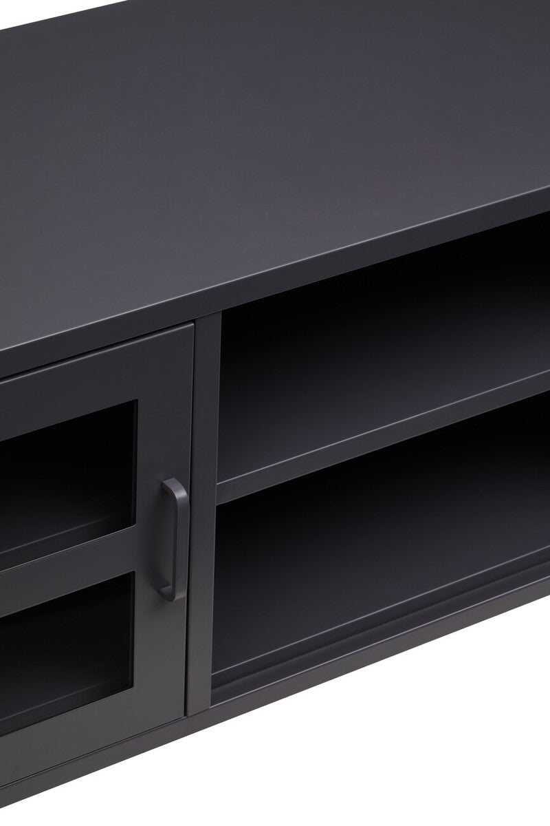 Orsina Acier Black Metal Media Unit – Two Door Modern TV Console